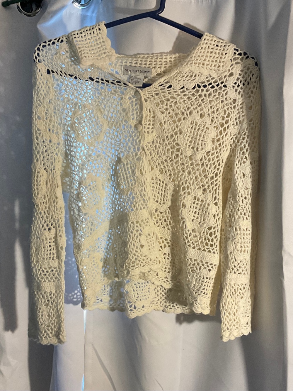 Newport News Off-White Crochet Button-Front Sweater